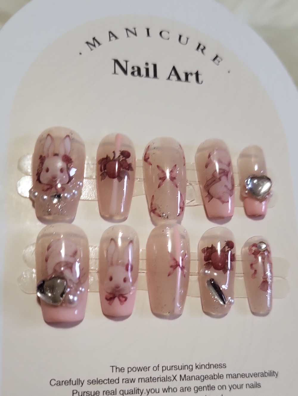 (XS)🎀Premium Handmade Nail Art Pink Coffin Style w/ Rhinestone Press On Nails